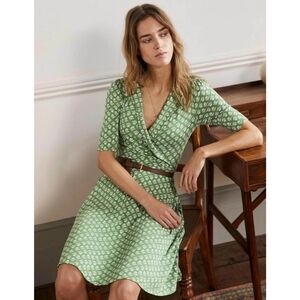 Boden Rebecca Green Floral Fixed Wrap Stretch Jersey Dress English Ivy Size 2P